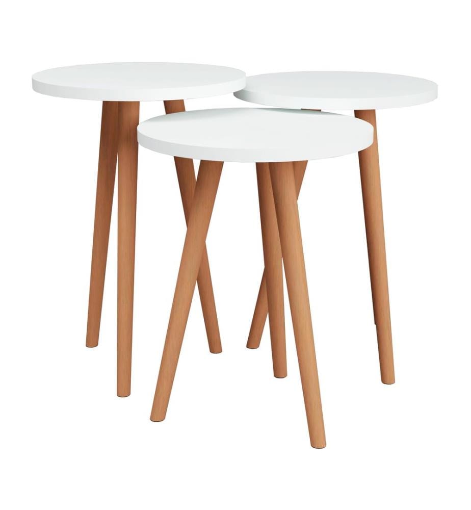 Lot de 3 tables d'appoint Herrljunga, rondes, blanches