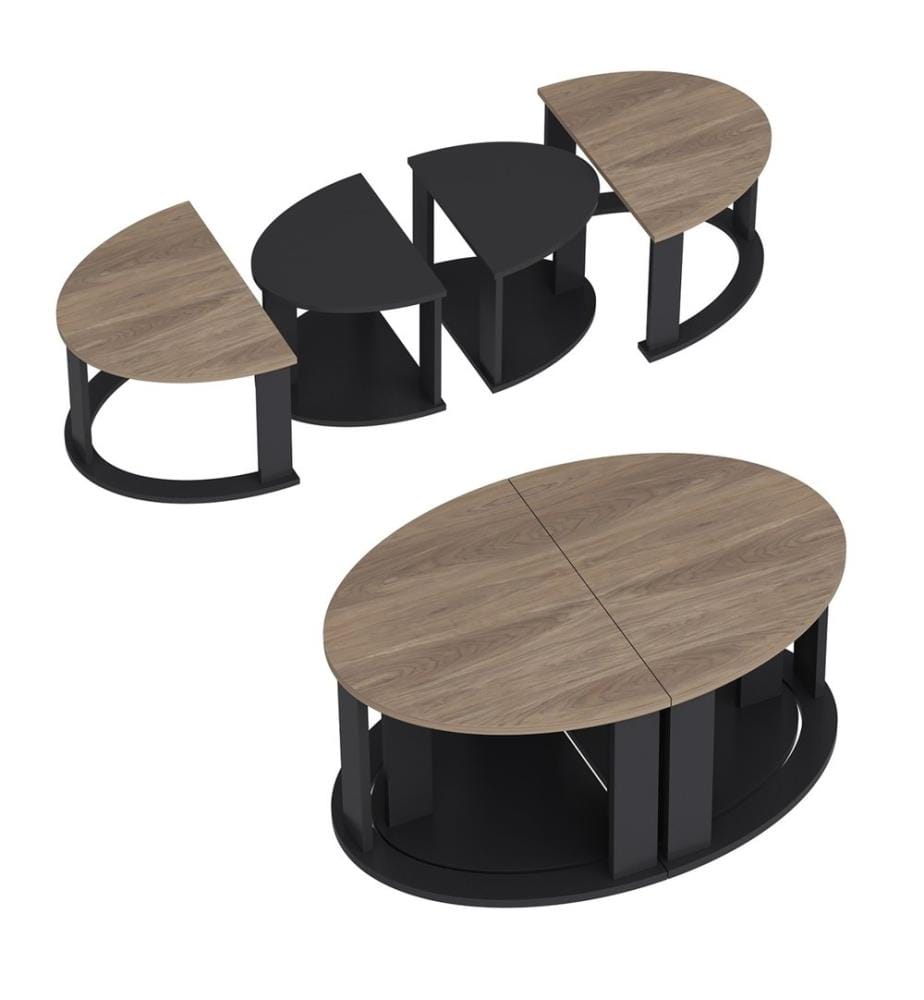 Ensemble de tables basses Dragsholm, 4 pièces, aspect chêne, anthracite