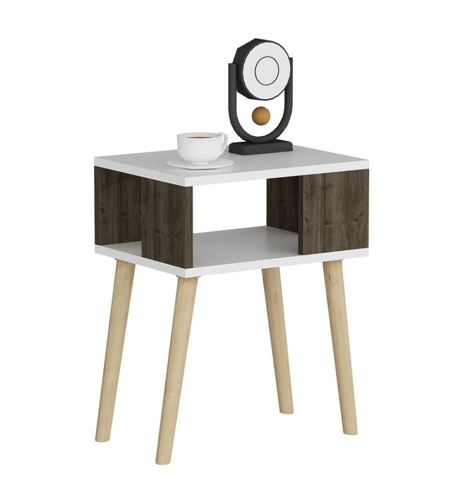 Meuble d'appoint Lekeberg 60 x 45 x 35 cm, blanc et noyer