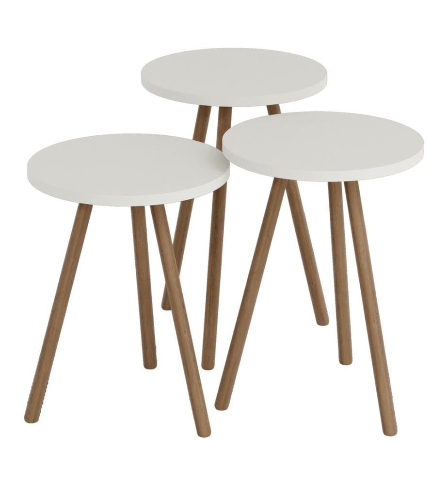 Lot de 3 tables d'appoint Hjørring, rondes, 49 x 34 cm, blanches