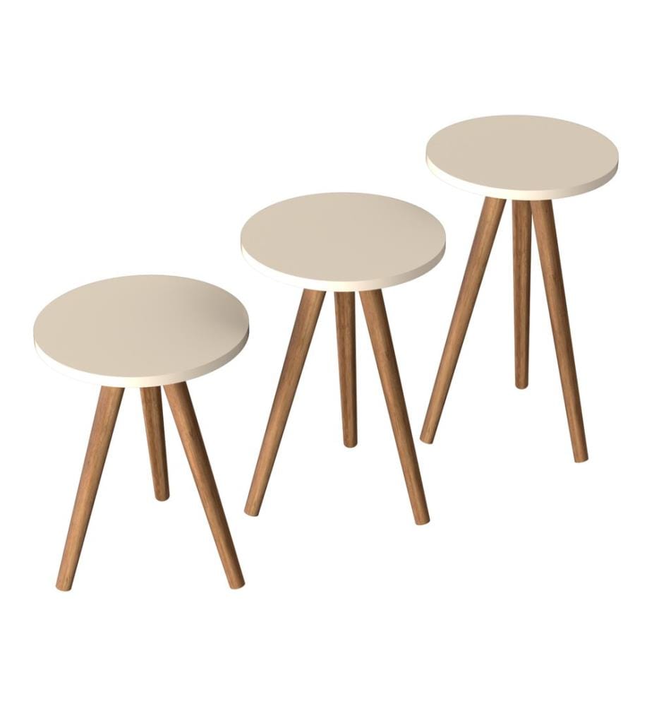 Ensemble de 3 tables gigognes Snede, couleur crème
