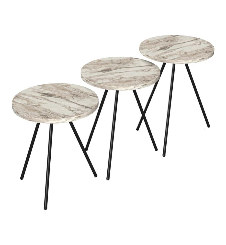 Ensemble de 3 tables gigognes Ølgod, aspect marbre blanc