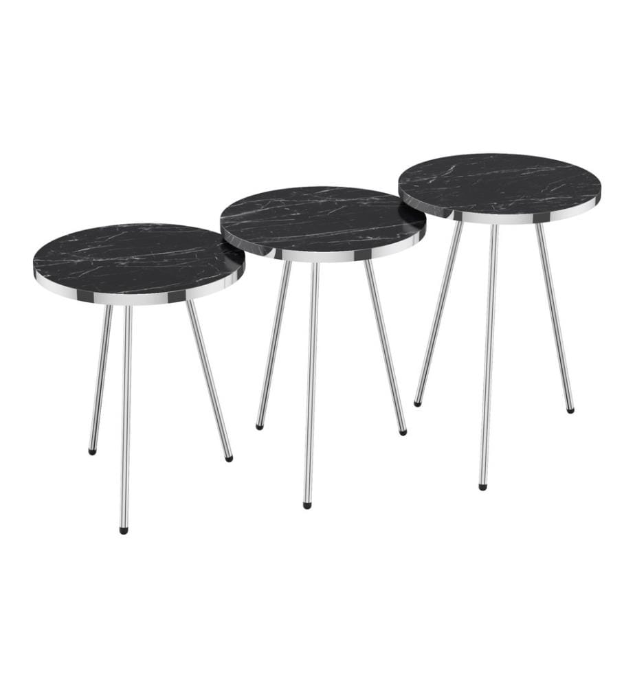 Ensemble de 3 tables gigognes Sakskøbing, aspect marbre noir