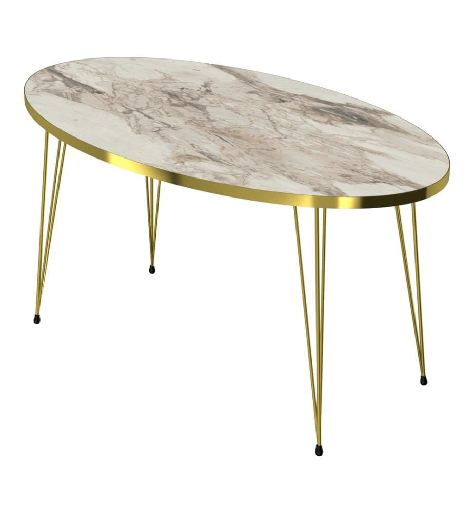 Table basse Skævinge 43 x 90 x 50 cm, blanc marbre et doré