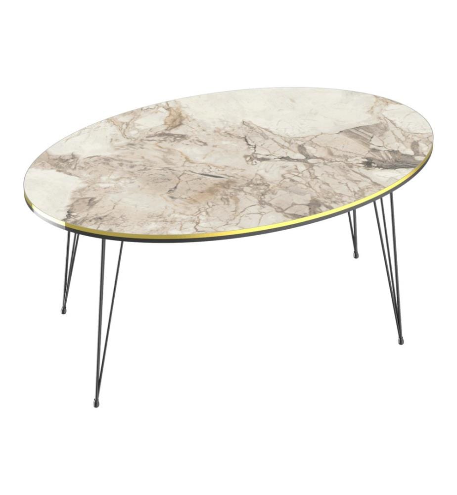 Table basse Hirtshals 41 x 90 x 50 cm, blanc marbré et doré