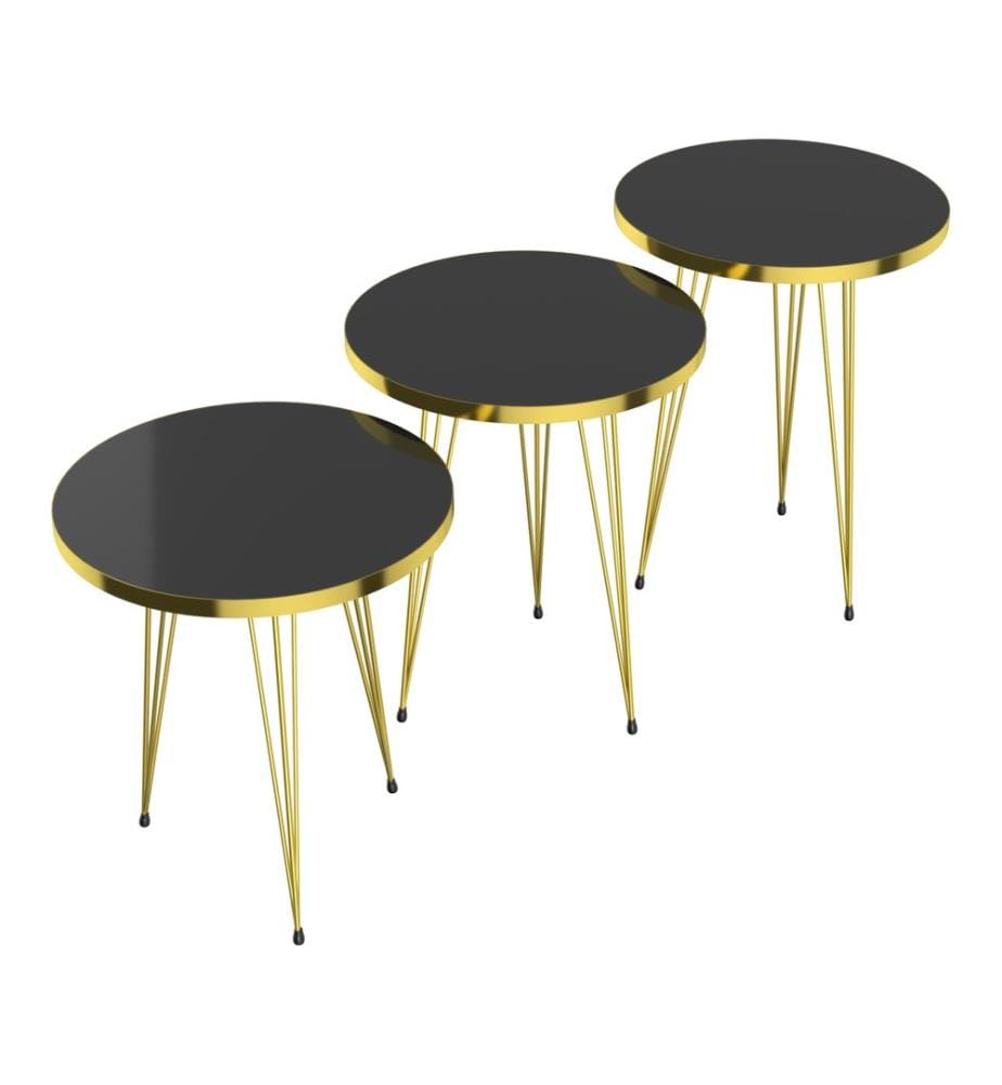 Ensemble de 3 tables gigognes Skibby, noir et or
