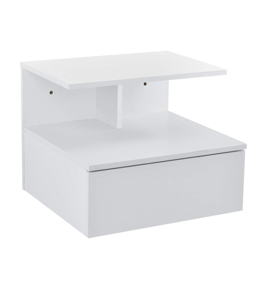 Table de chevet 40 x 35 x 31 cm, meuble suspendu avec tiroir, blanc