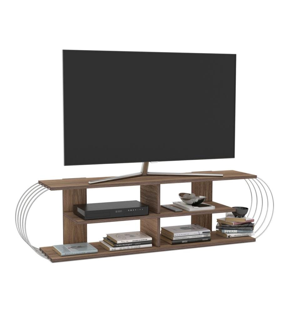 Meuble TV Robertsfors 160 x 31 x 42 cm, aspect noyer et chromé