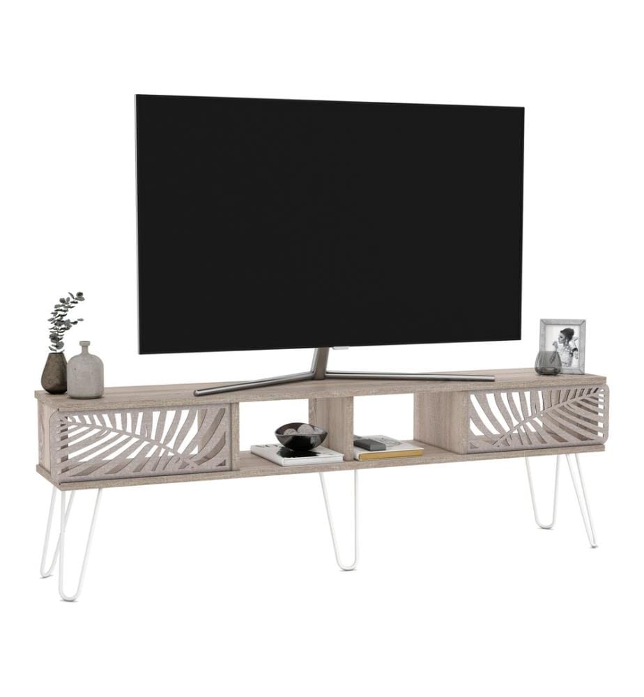 Meuble TV Salangen 160 x 30 x 49 cm, aspect chêne blanc