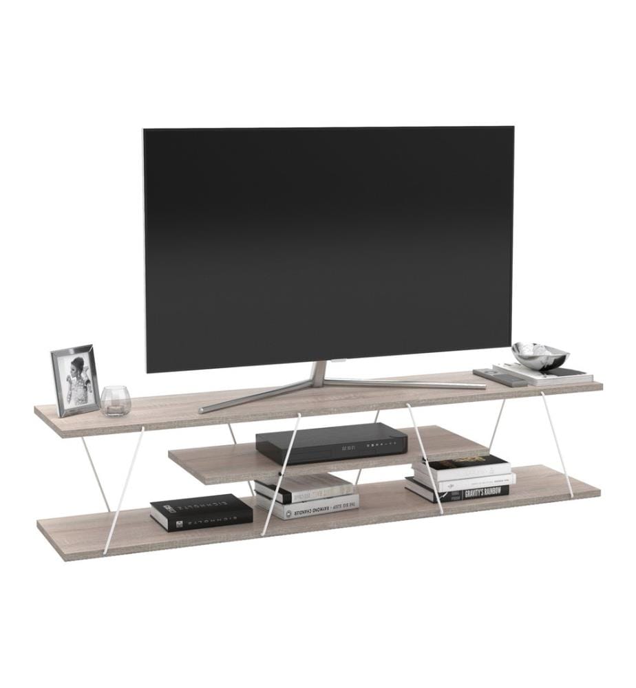 Meuble TV Säffle 143 x 33 x 30 cm, aspect chêne, blanc