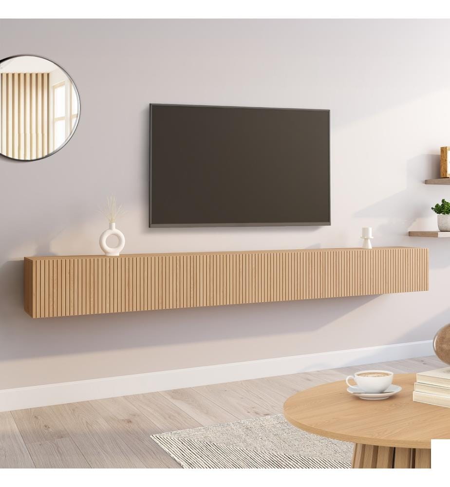 Meuble TV suspendu Albane 270cm - Bois