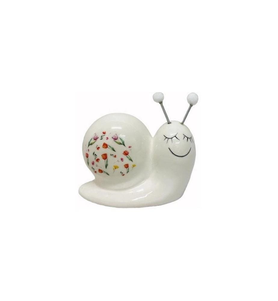 DAMECO - Objet à exposer Escargot avec motif floral Blanc, 9.5 x 4.5 x 7 cm
