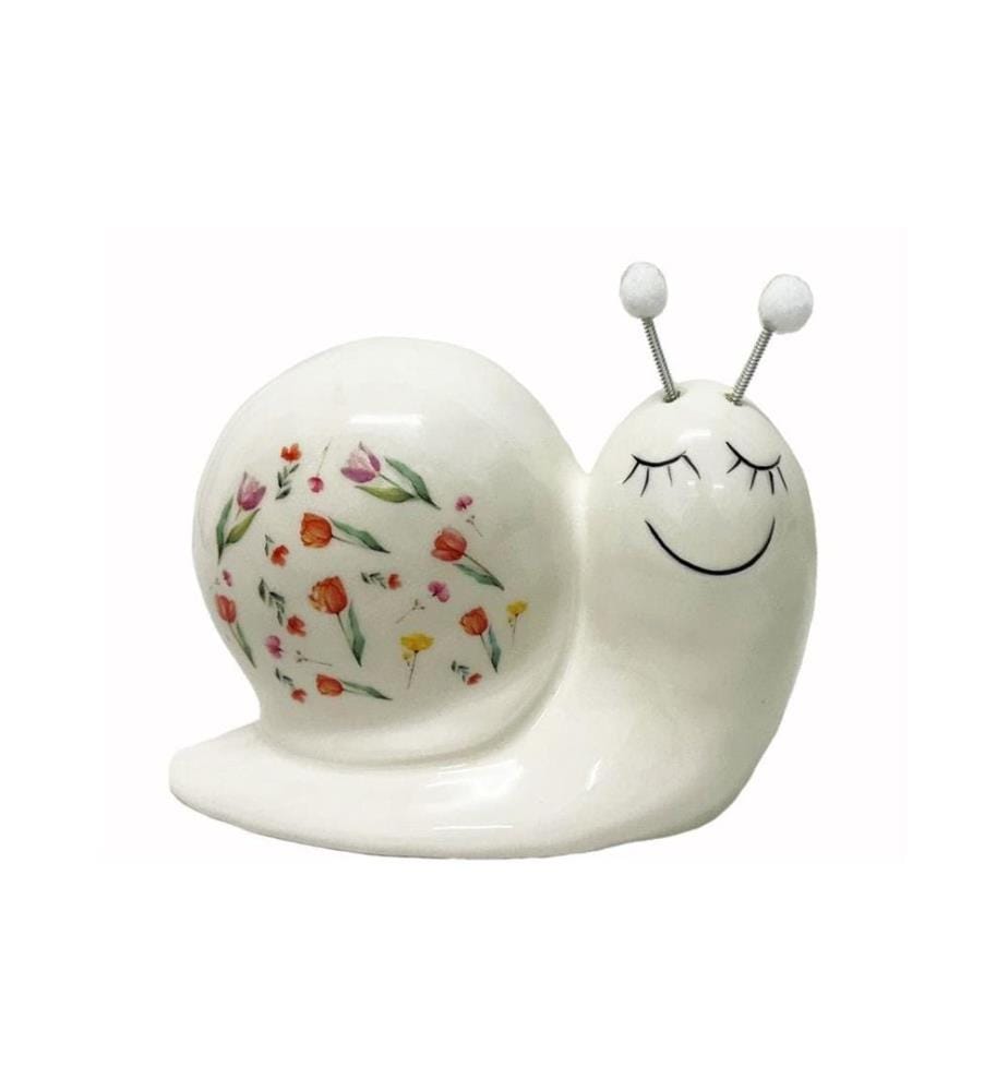 DAMECO - Objet à exposer Escargot avec motif floral Blanc, 15 x 8 x 10 cm