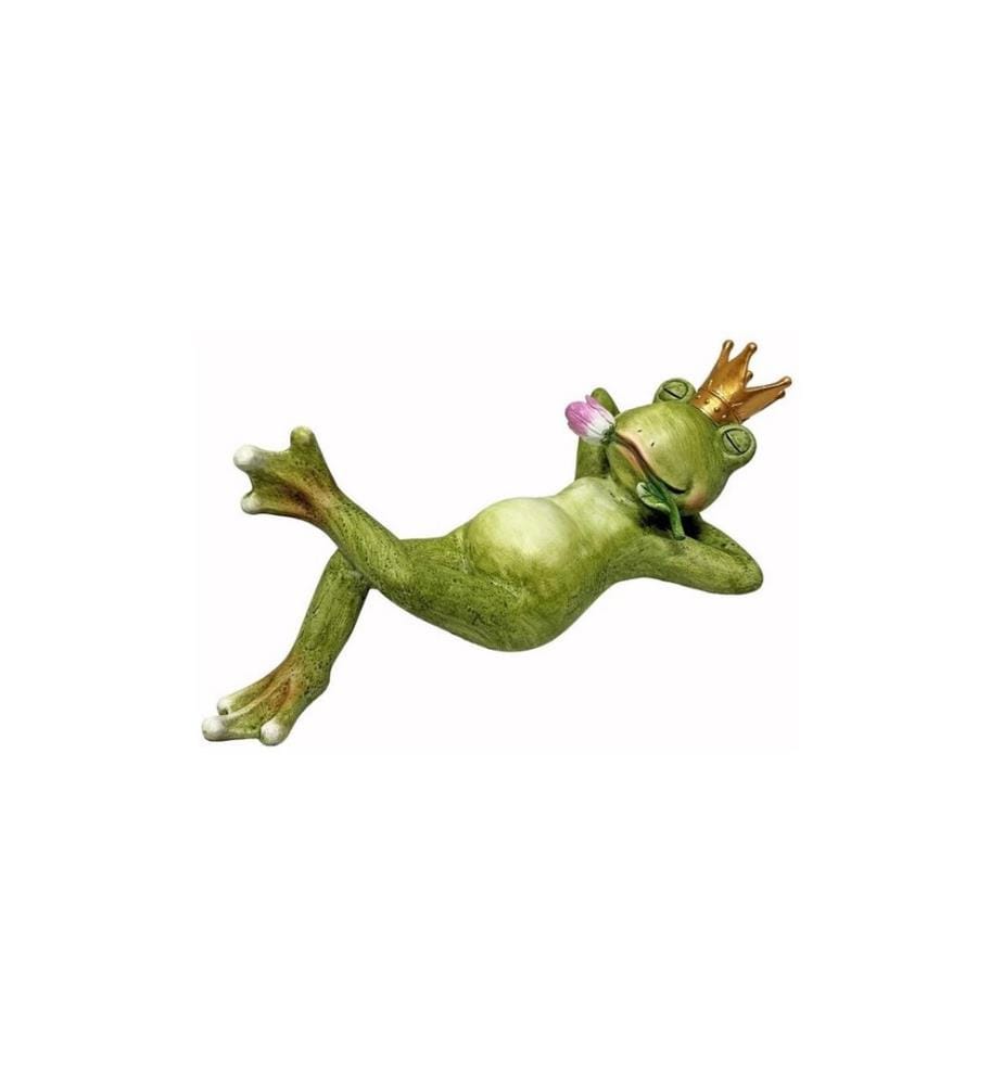 DAMECO - Figure décorative Roi grenouille couché avec tulipe 17 x 37 x 15 cm