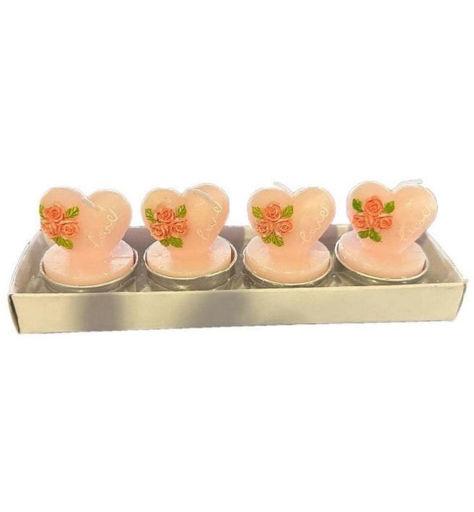 DAMECO - Bougie chauffe-plat en forme de cur Set de 4 pièces, Blanc/Rose