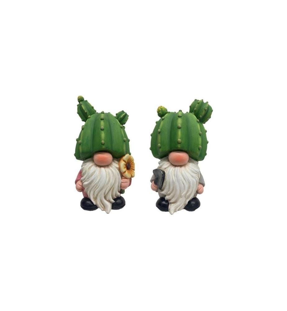 DAMECO - Figure décorative Lutin de jardin Cactus Set de 2 pièces, 13.5 x 14.5 x 23 cm