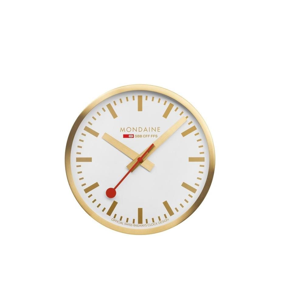 MONDAINE - Horloge murale Quartz Ø 25 cm, Doré/Blanc