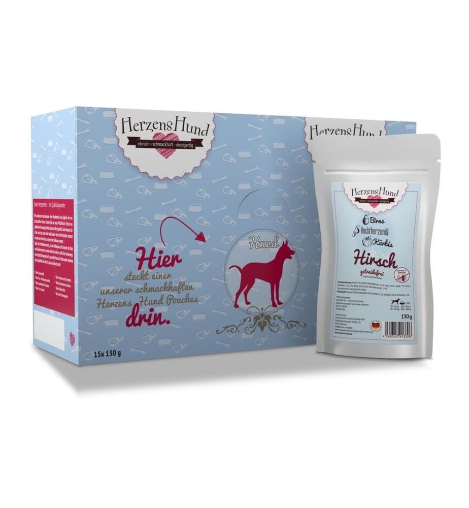 HerzensHund - Alimentation humide Cerf sans céréales avec courge bio, 130 g