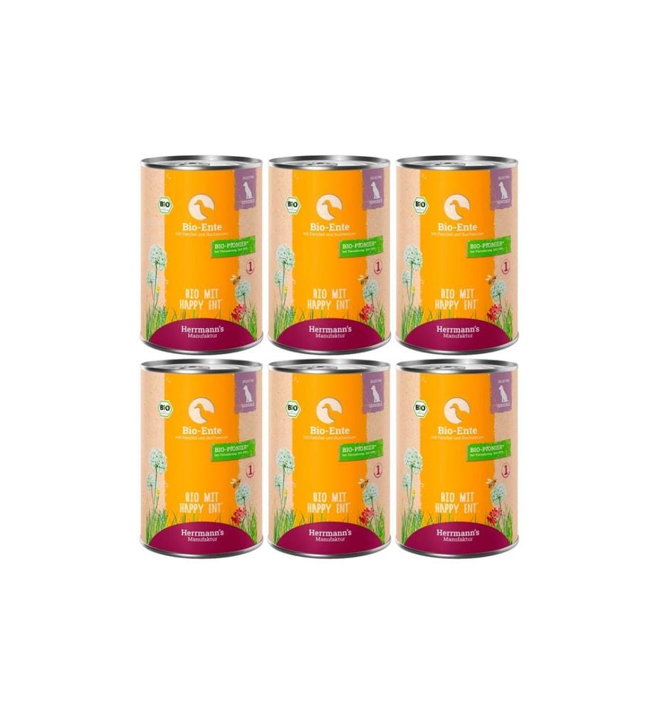 HERRMANN'S - Alimentation humide Canard bio au fenouil et sarrasin 6 x 400 g