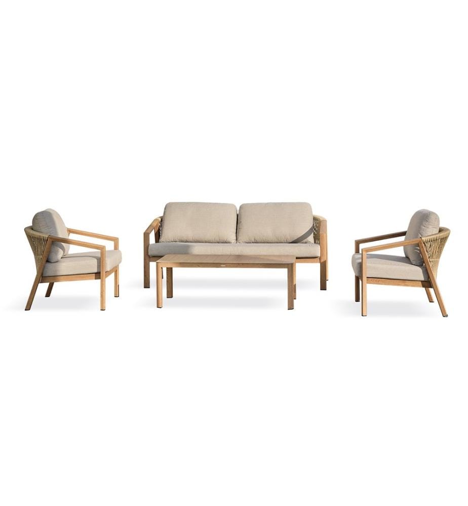 Salon bas de jardin GOYA 5 places en aluminium effet bois - GRIS