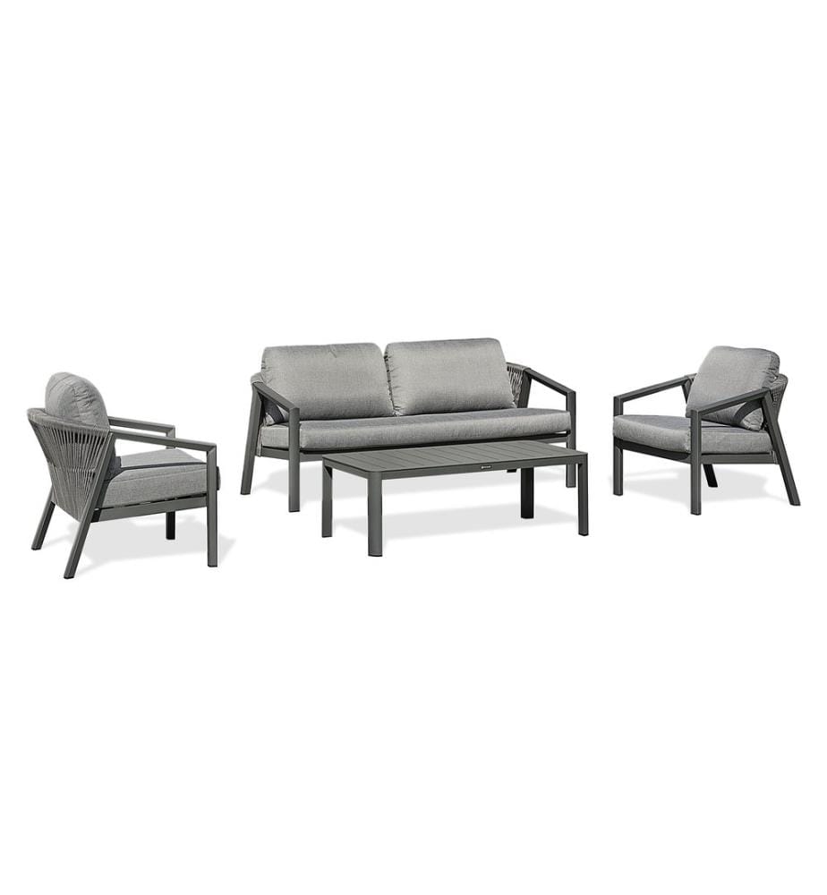 Salon bas de jardin KELIA 5 places en aluminium et corde tissée - GRIS ANTHRACITE