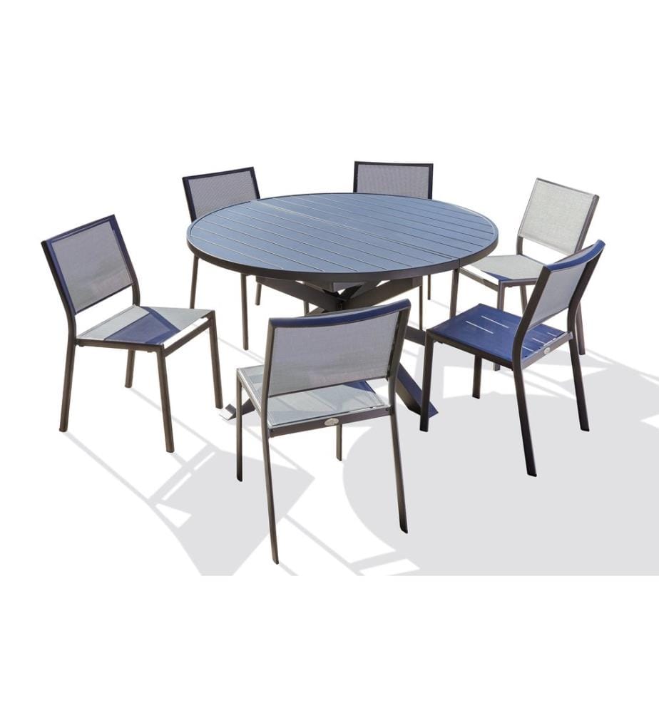 Ensemble table de jardin PELOSA (145/199X145 cm) en aluminium avec rallonge papillon et 6 chaises STOCKHOLM empilables