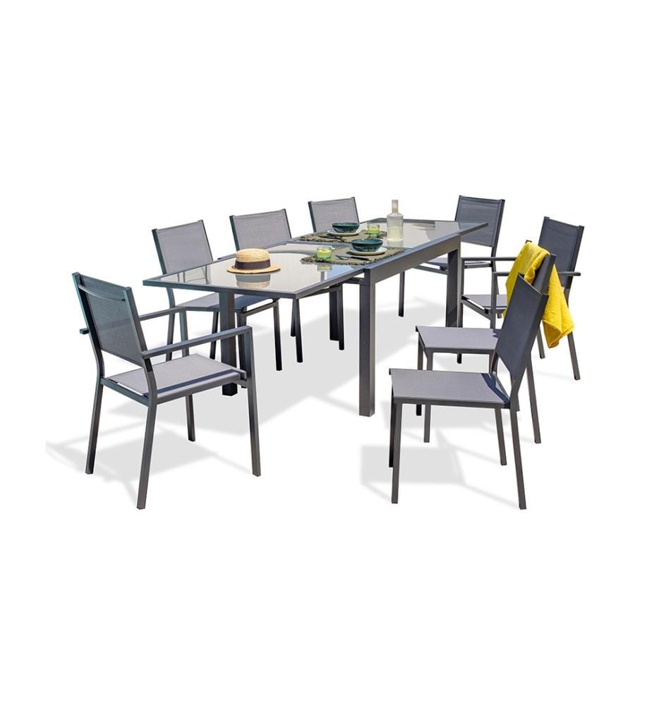 Ensemble Table de Jardin Tolede, 6 Chaises Tolede et 2 Fauteuils Tolede - Gris Anthracite