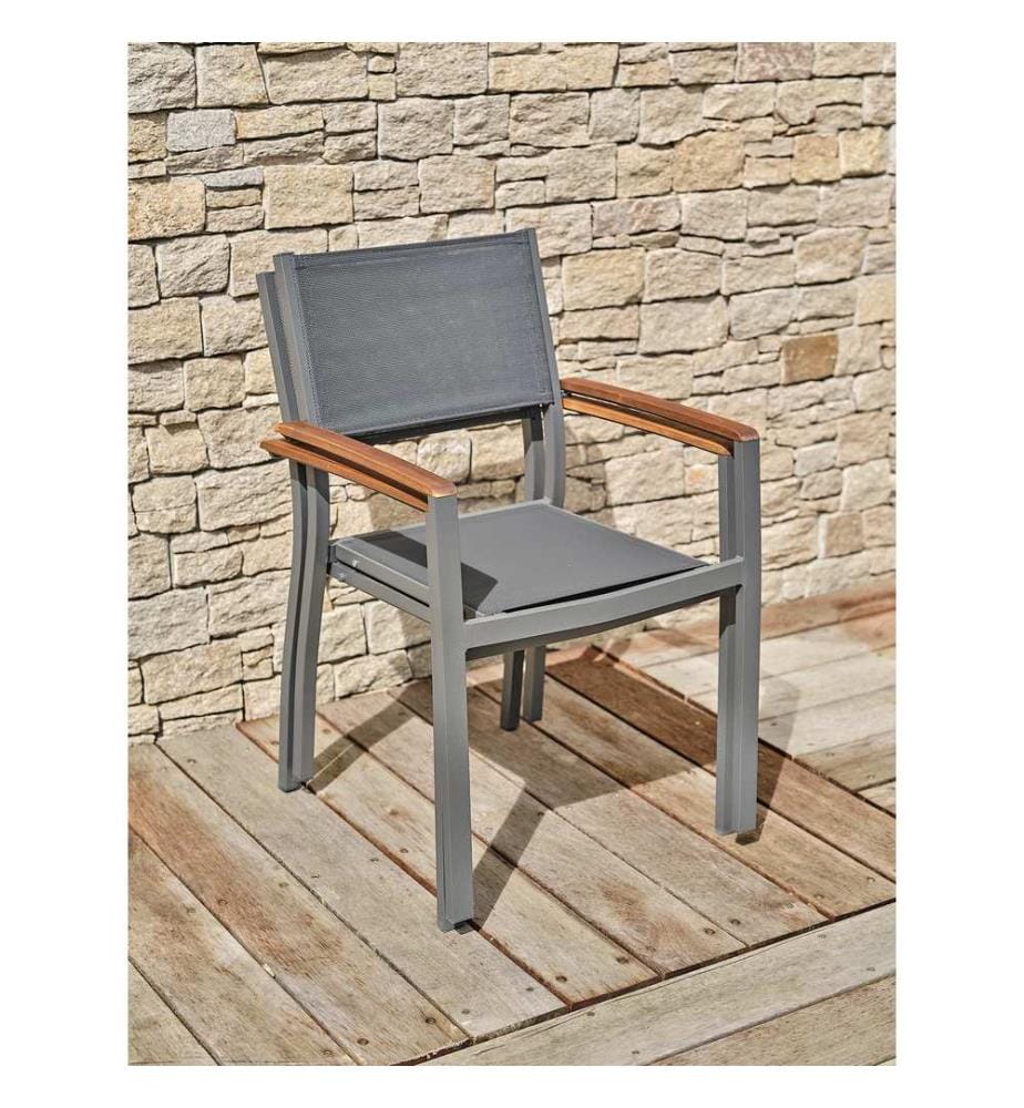 Lot de 2 fauteuils de jardin ORSINO empilable en aluminium et textilène - GRIS ANTHRACITE
