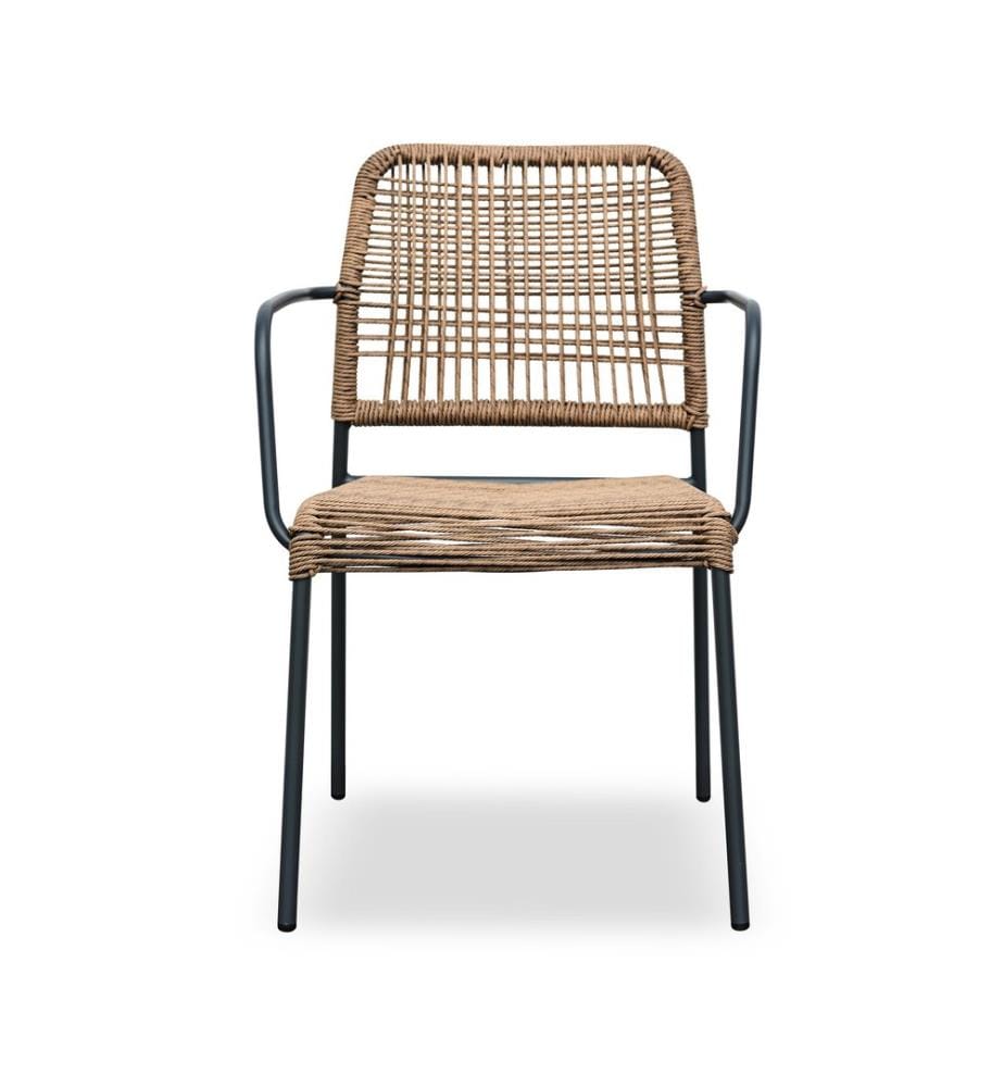 Fauteuil de jardin MARCEAU empilable en acier et corde - GRIS ANTHRACITE