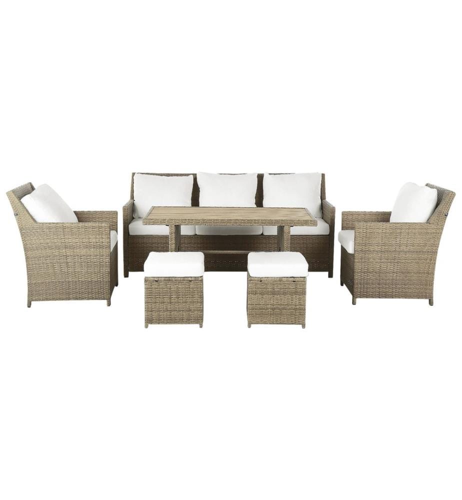 Ensemble de salon de jardin avec table et ottoman 5 places FONTI avec coussins Marron