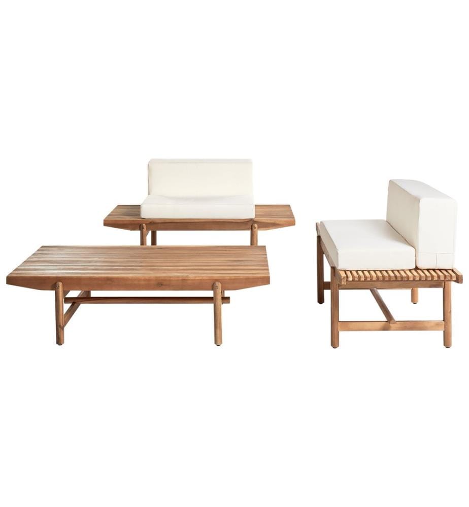 Ensemble de salon de jardin avec table 2 places GIAVENO Acacia Blanc cassé