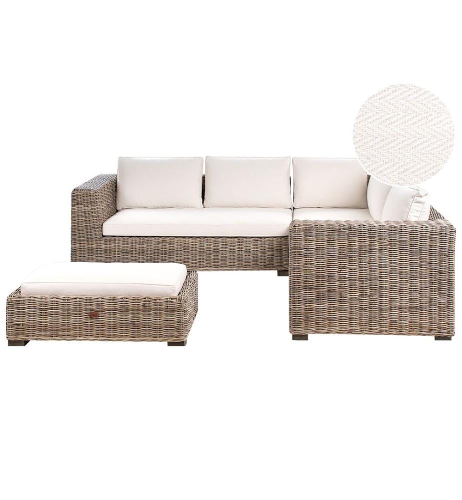 Canapé d'angle de jardin avec ottoman 5 places RINELLA Rotin Gris