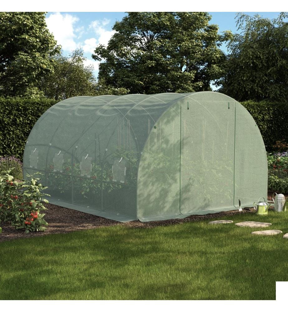 Serre tunnel de jardin 12 m ² bâche renforcée 130 gr/m² - Vert