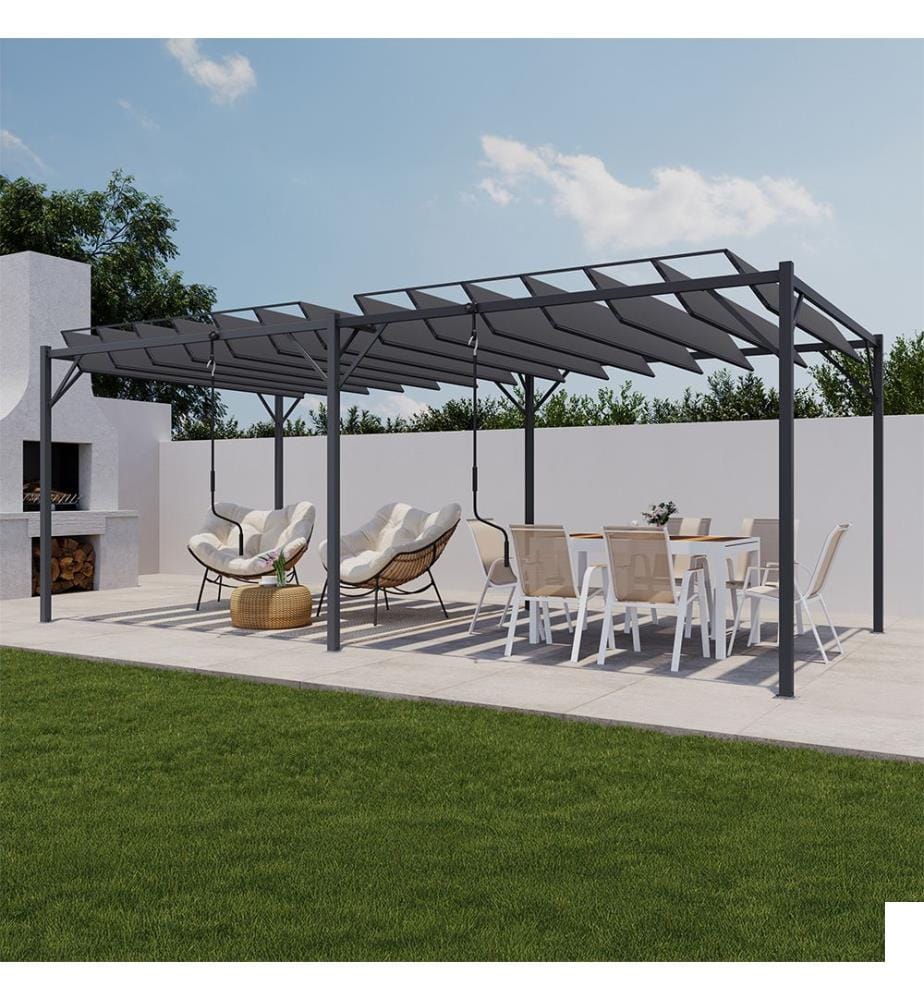 Pergola Venice toit lames orientables 3x6m - Gris