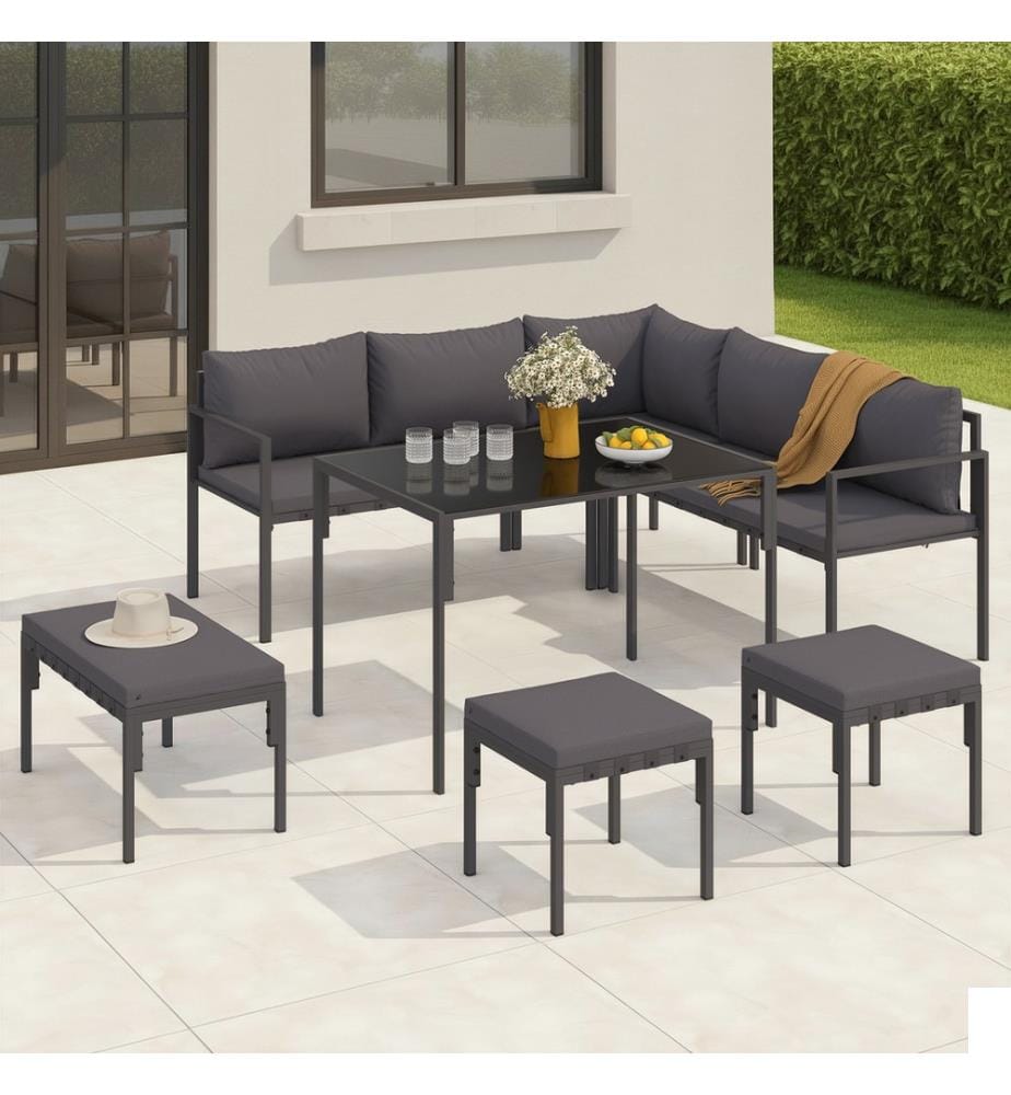 Salon de jardin Tropéa 8 places 2 en 1 - Gris anthracite