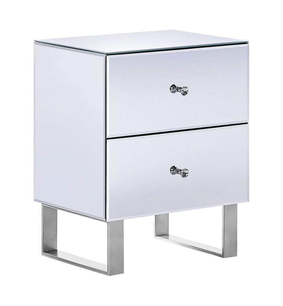 Table de nuit à 2 tiroirs NESLE Verre Miroir argenté
