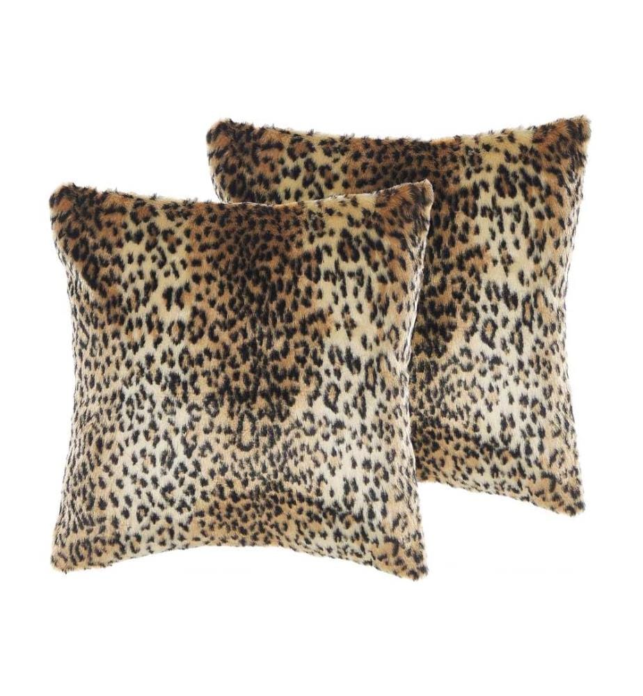 Lot de 2 coussins décoratifs FOXTAIL Fourrure synthétique 45 x 45 cm Marron Motif animal