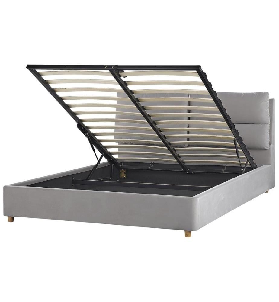 Lit ottoman Velours BATILLY 160 x 200 cm Gris clair