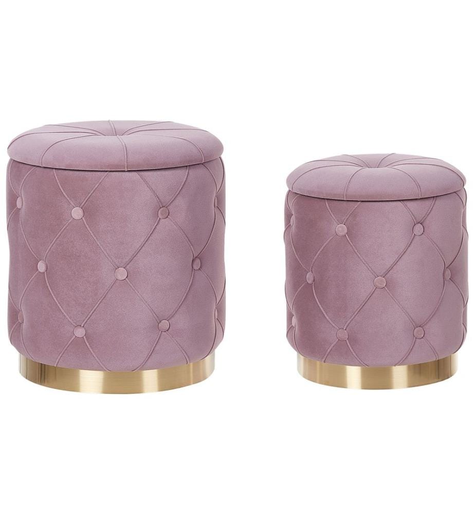 Lot de 2 poufs avec rangement PUEBLO Velours Rose