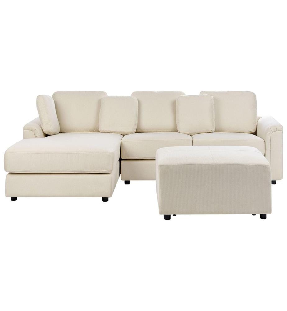 Canapé d'angle 4 places KOHLO Tissu Beige clair avec ottoman Côté droit