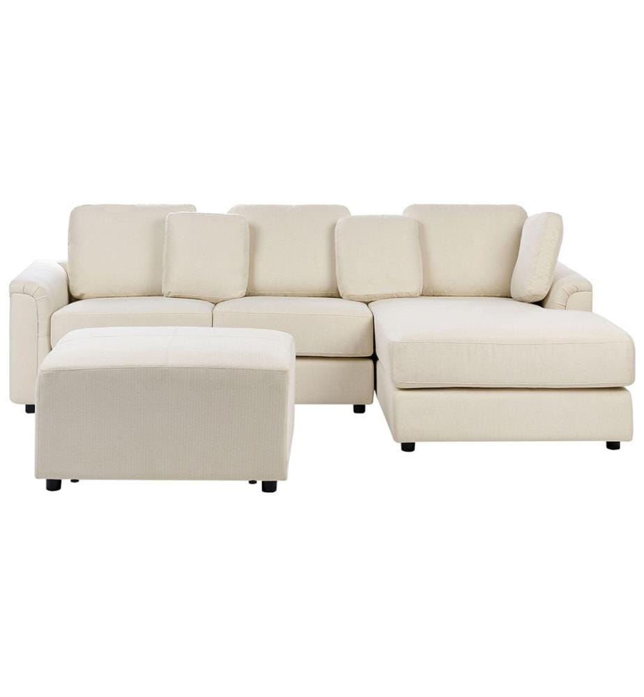 Canapé d'angle 4 places KOHLO Tissu Beige clair avec ottoman Côté gauche