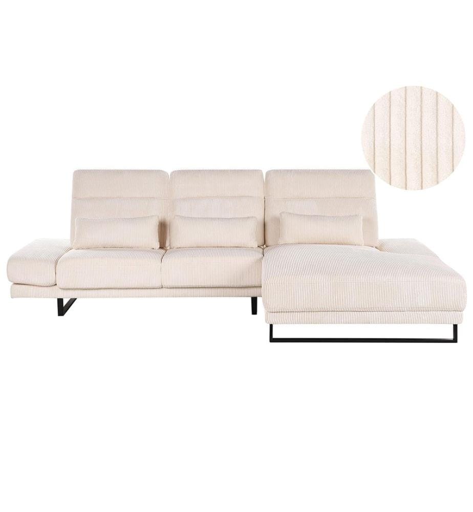 Canapé d'angle 4 places IKAST Velours côtelé Beige Côté gauche