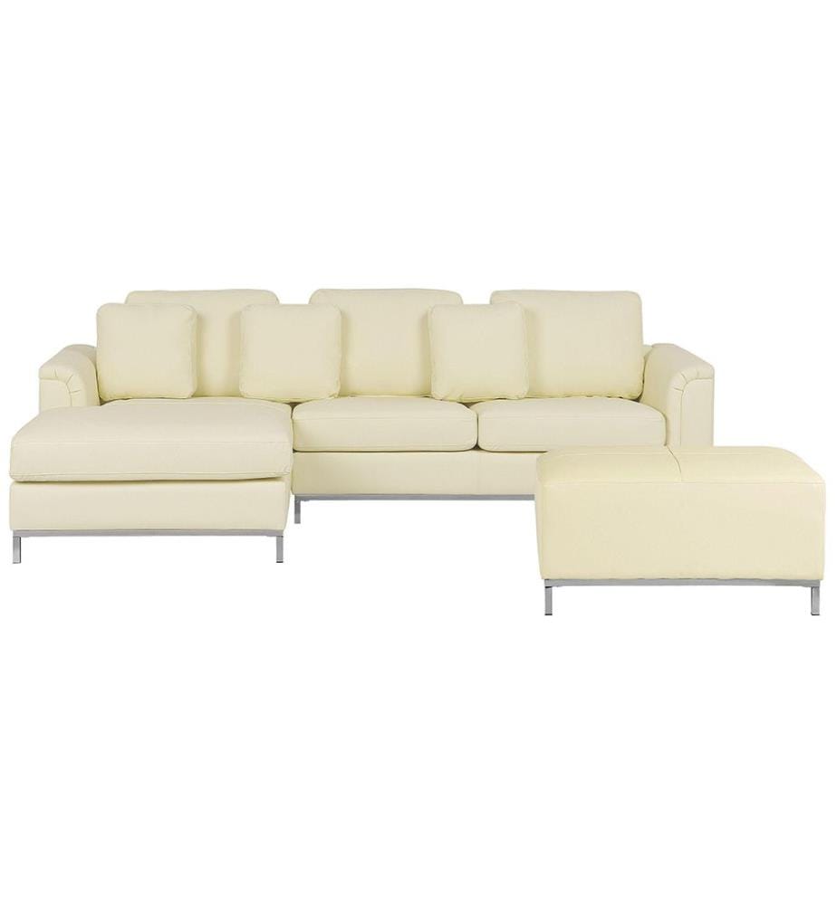 Canapé d'angle 5 places OSLO Cuir Beige clair avec ottoman Côté droit