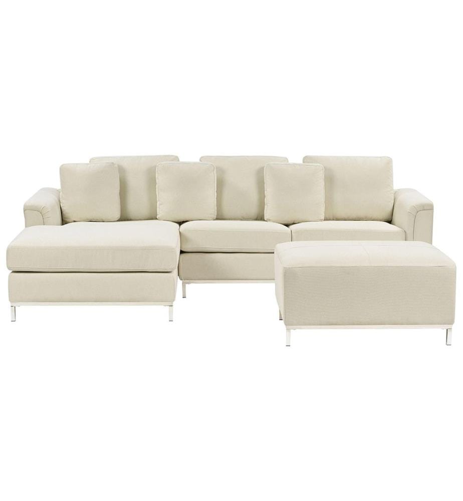 Canapé d'angle 5 places OSLO Tissu Beige avec ottoman Côté droit