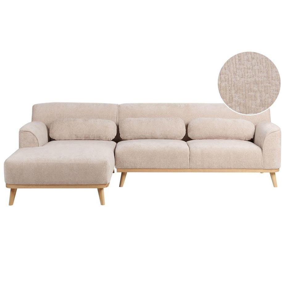 Canapé d'angle 3 places SIMOS Tissu chenille Beige Côté droit