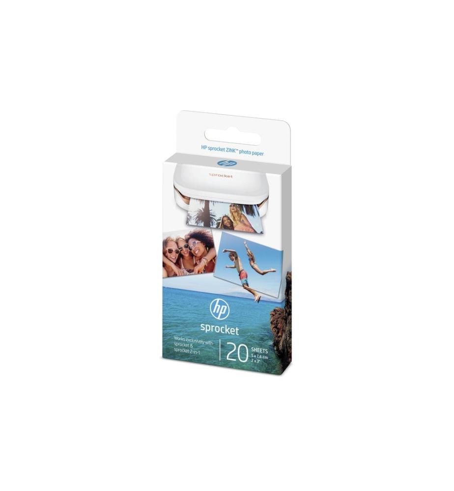 HP - Papier photo Sprocket 5 x 7.6 cm autocollant, 20 feuilles