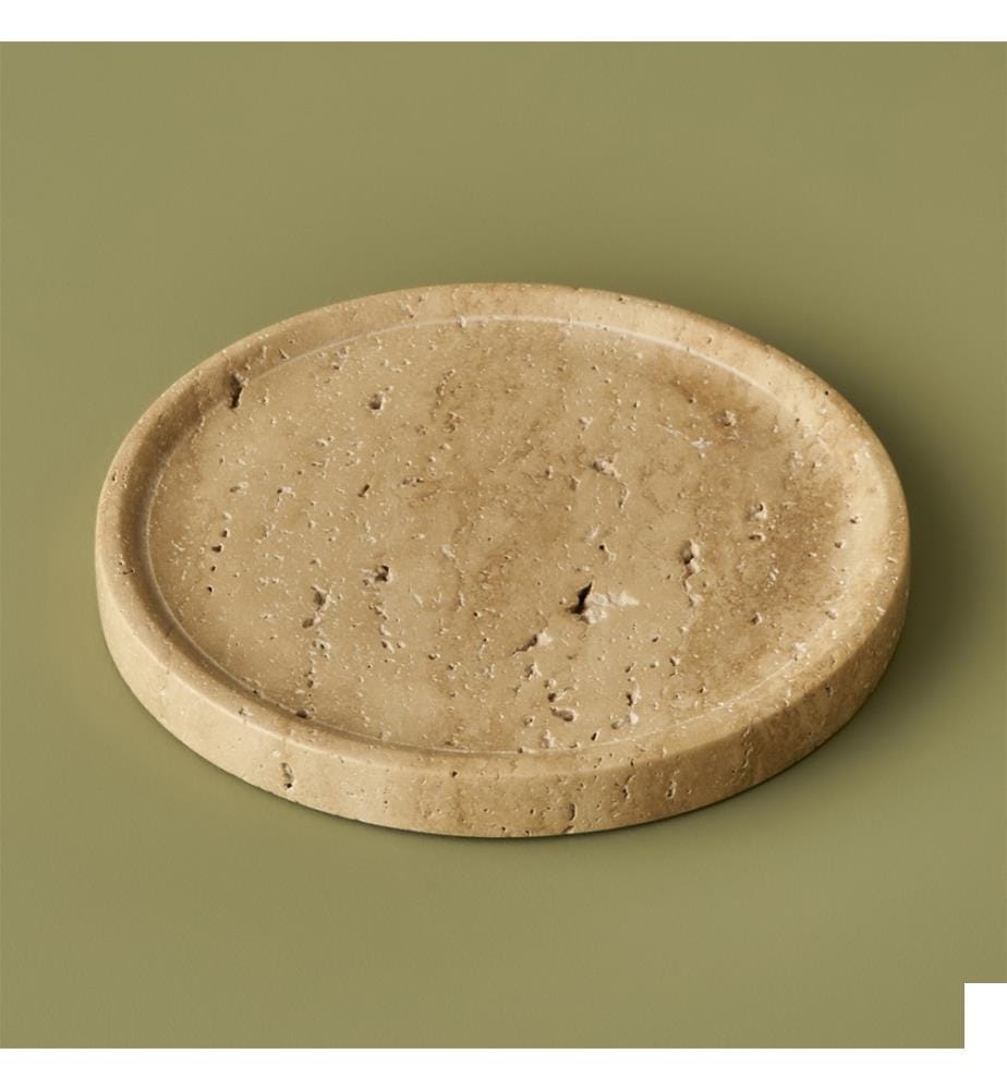 Assiette décorative ronde en travertin Ephesus 20x4 cm - Naturel
