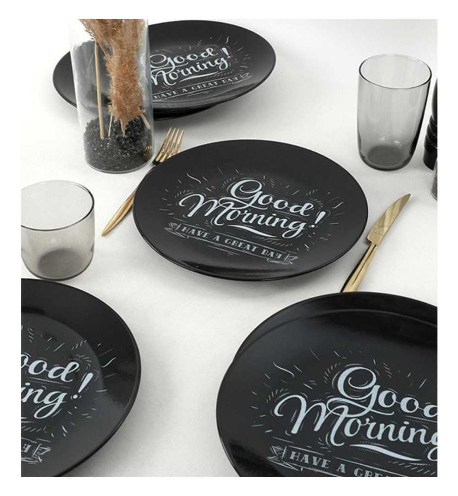Set d'assiettes de service, 6 pièces, noir, céramique, n'absorbe pas l'eau