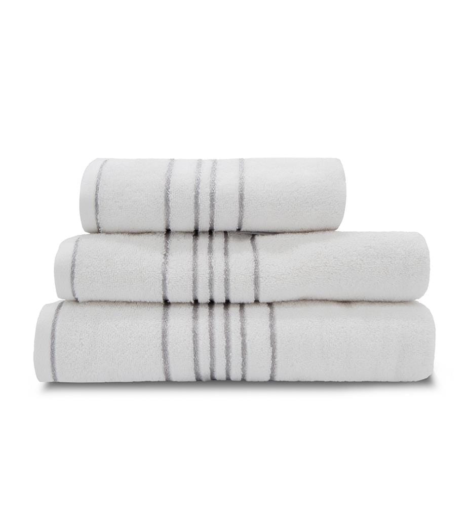 Lot de 3 serviettes de bain avec liseré - Blanc & Argent