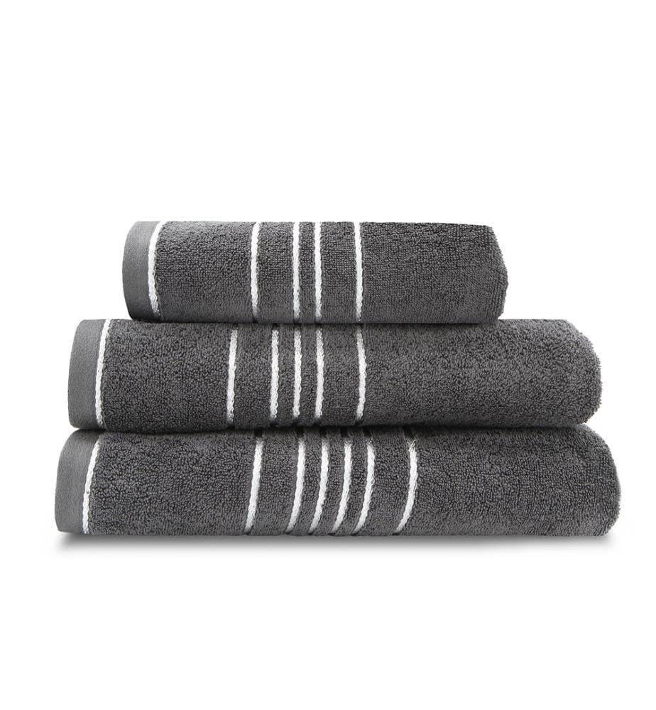 Lot de 3 serviettes de bain avec liseré - Anthracite & Argent